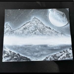 spray paint art on wood framed canvas
